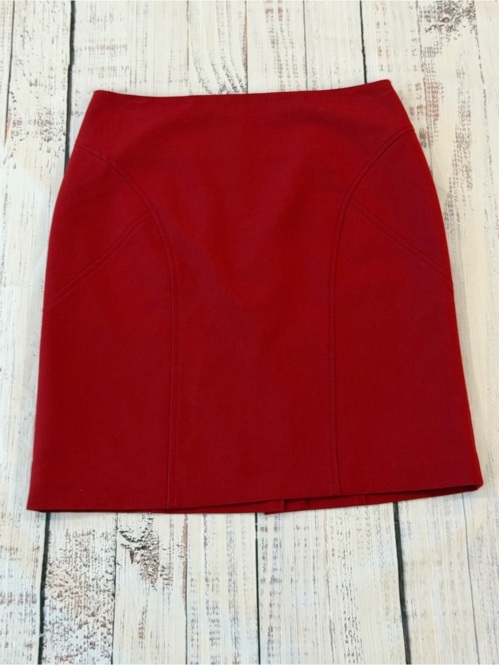Worthington Petite 6P Red Pencil Skirt Polyester Rayon Back Slit Office Siren